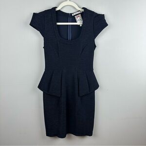 Yoana Baraschi Navy Textured Peplum Dress Size 4
